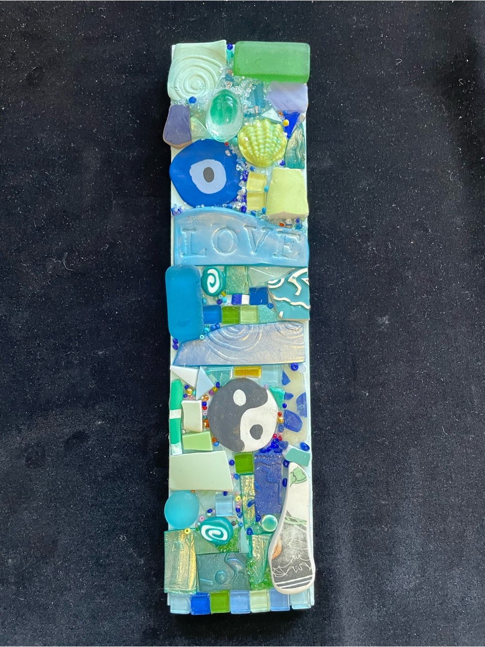Handmade Mosaic Art “Choose Love “Polymer Clay&Glass Original On Wood 12”x 3”